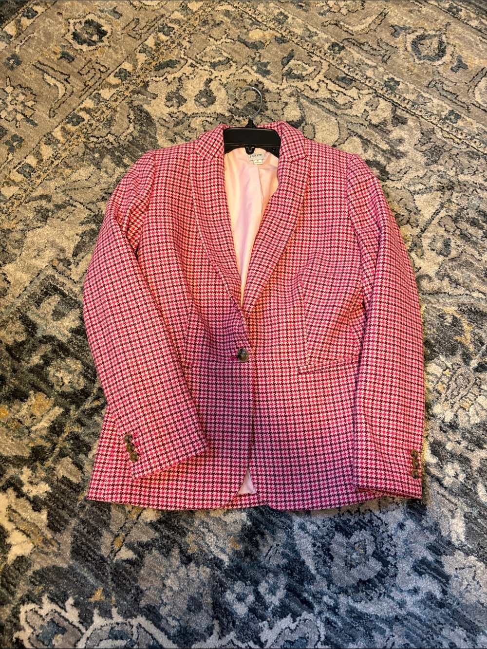 J. Crew Factory Pink Houndstooth Blazer